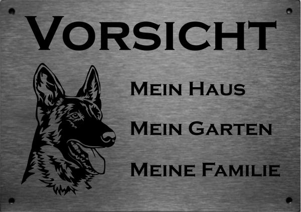 Edelstahl Warnschild Deutscher Schäferhund VORSICHT Mein Haus mein Garten meine Familie